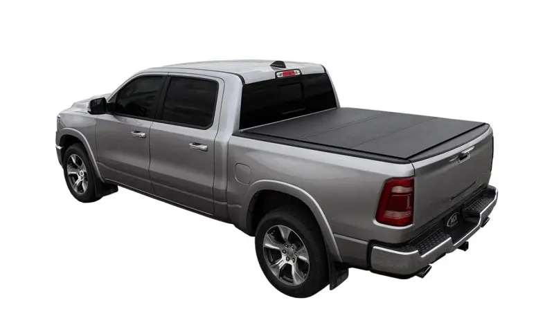 Access LOMAX Alum Tri Fold Cover w Split Rails BK Urethane Finish 19 20 Dodge Ram 5ft 7in w o RamBox