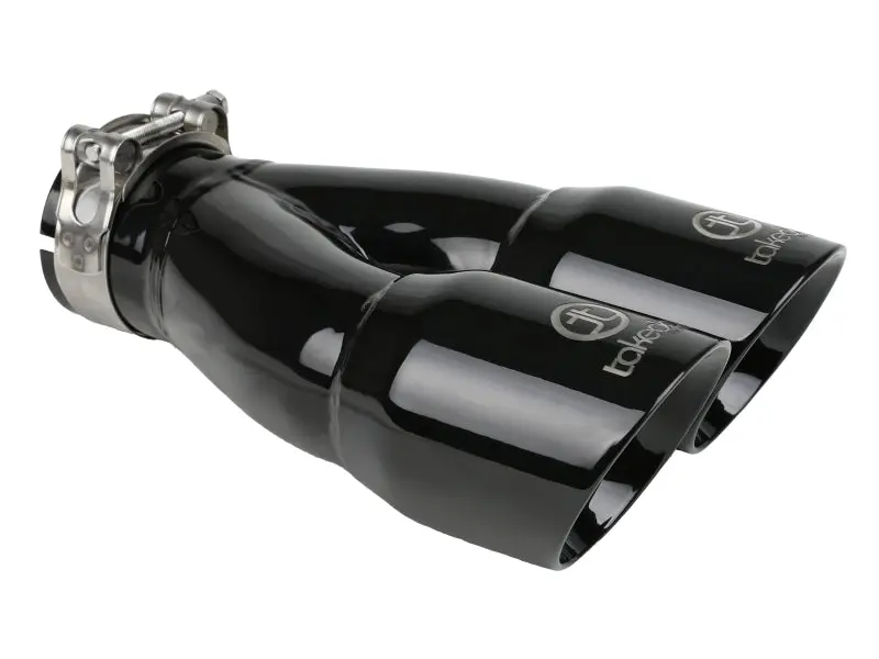 aFe Takeda 2.5in 304 Stainless Steel Clamp on Exhaust Tip 2.5in Inlet 3in Dual Outlet Black