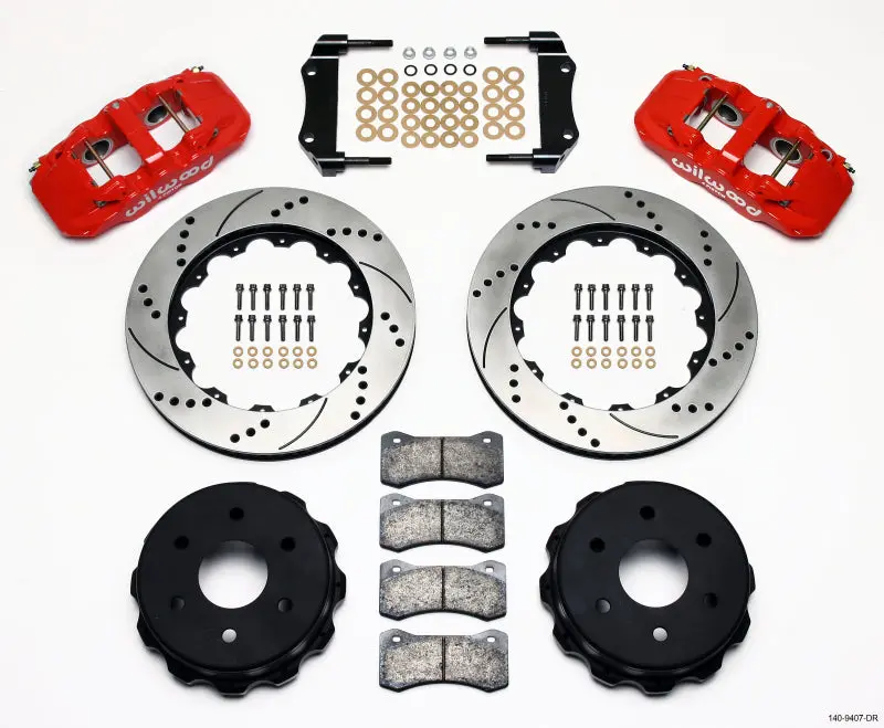 Wilwood AERO4 RearTruck Kit 14.25in Drill Red 1999 2010 GM 1500 SUV 1 Piston OE Caliper