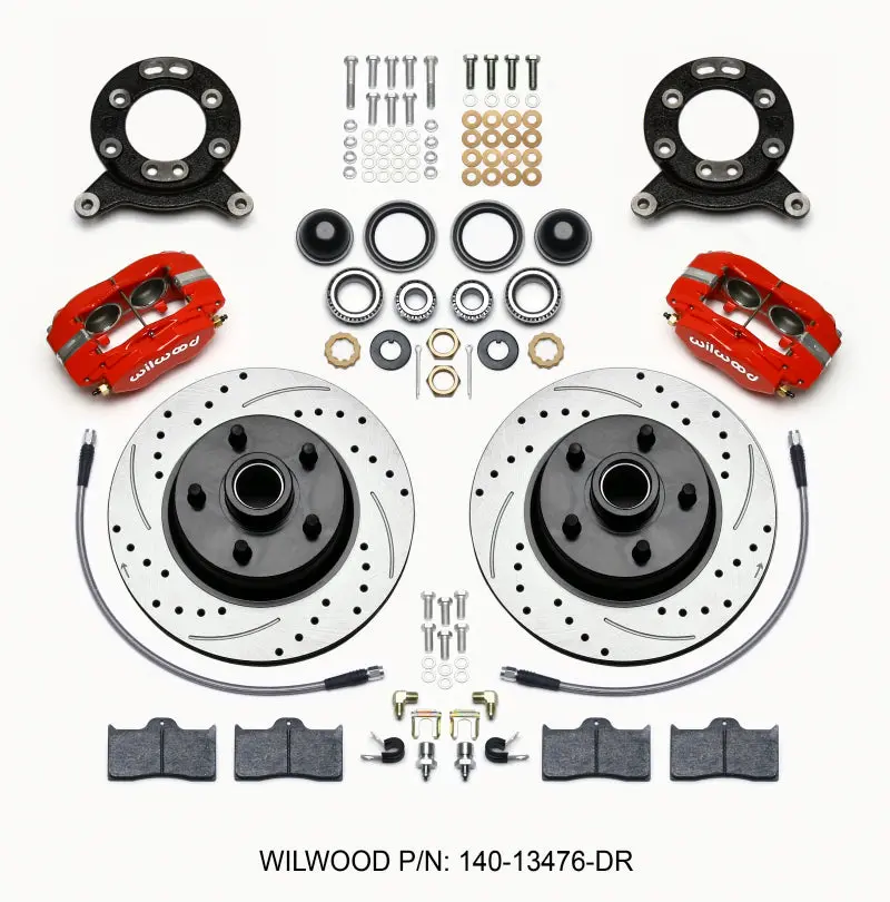 Wilwood Forged Dynalite M Front Kit 11.30in 1 PC Rotor&Hub Drill Red 1965 1969 Mustang Disc & Drum