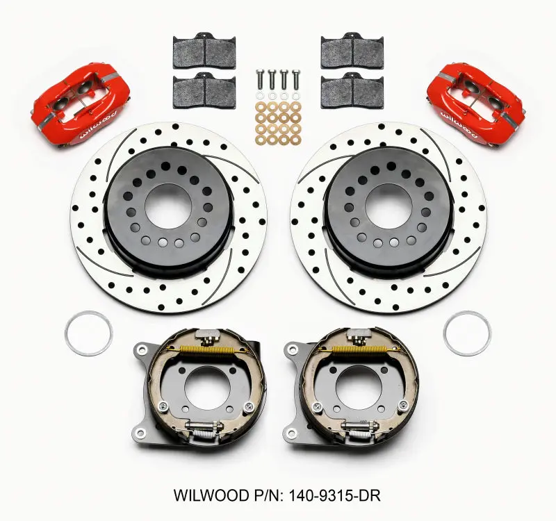 Wilwood Forged Dynalite P S Park Brake Kit Drilled Red 12 Bolt 2.75in offset Staggered Shock
