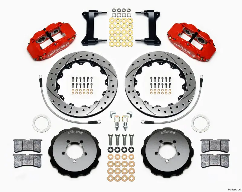Wilwood Narrow Superlite 6R Front Hat Kit 12.88in Drill Red 2012 Up Toyota Scion FRS w Lines