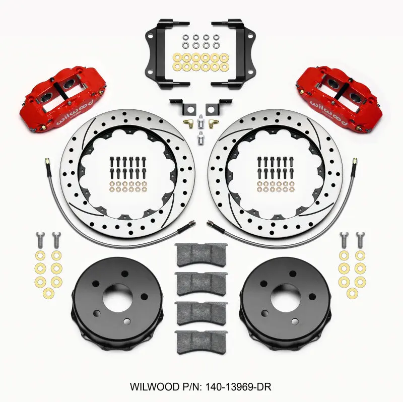 Wilwood Narrow Superlite 4R Rear Kit 12.88in Drilled Red 2007 up Jeep JK w Lines